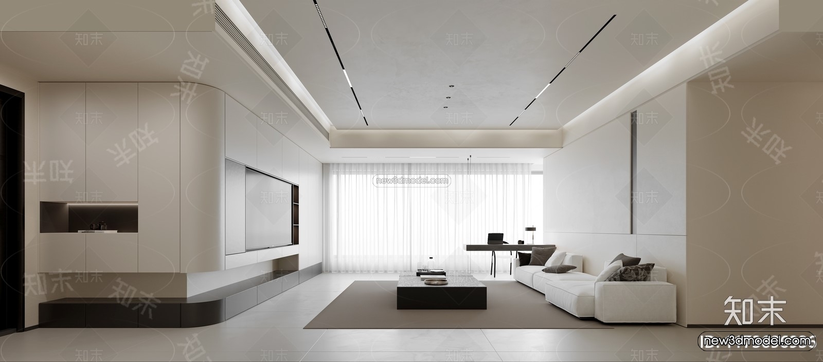 Modern Style Interior 3D Blocks and 3D Models – Living Room 3D Scene – 110 – CORONA - thumbnail 2