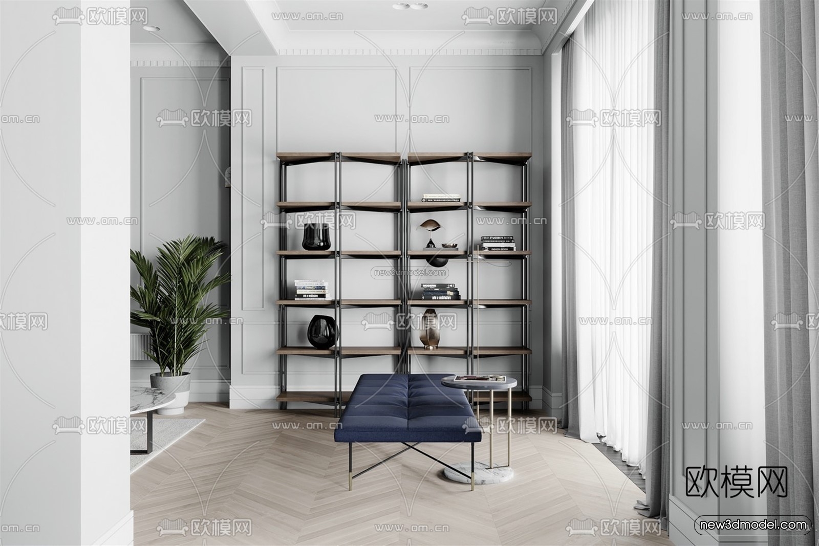 Black – White – Gray Colors Interior 3D Blocks – Living Room 3D Scene – 110 – VRAY - thumbnail 3