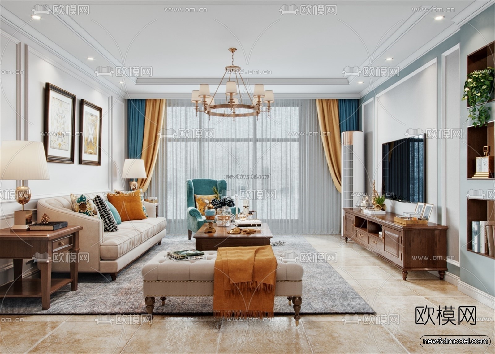 Europe Style Interior 3D Blocks – Living Room 3D Model – 072 – VRAY - thumbnail 2