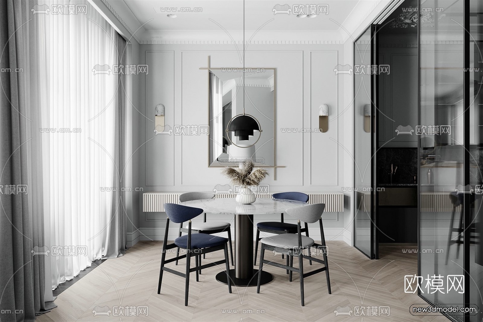 Black – White – Gray Colors Interior 3D Blocks – Living Room 3D Scene – 110 – VRAY - thumbnail 2