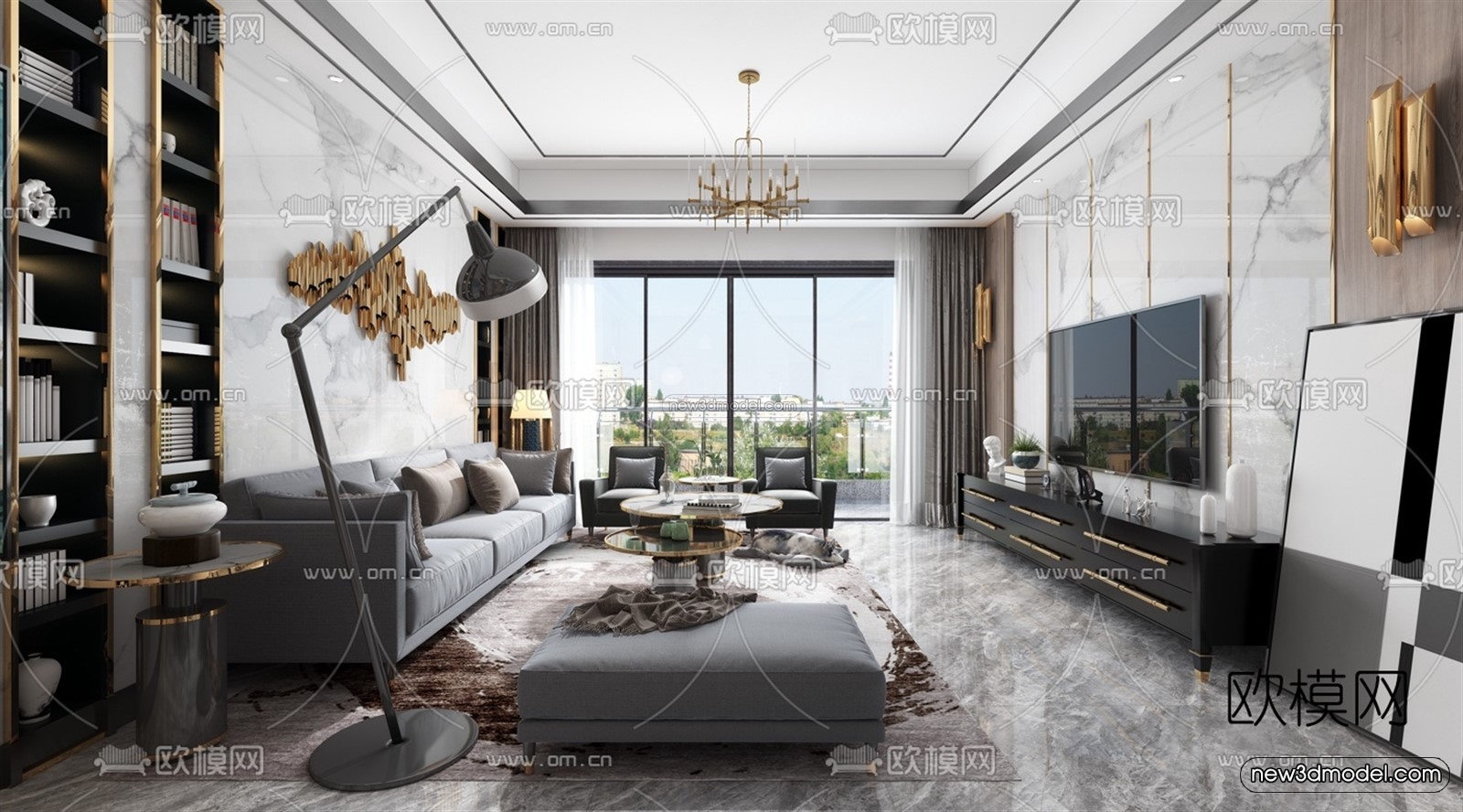 Luxury Style Interior 3D Blocks – Living Room 3D Model – 118 – VRAY - thumbnail 2