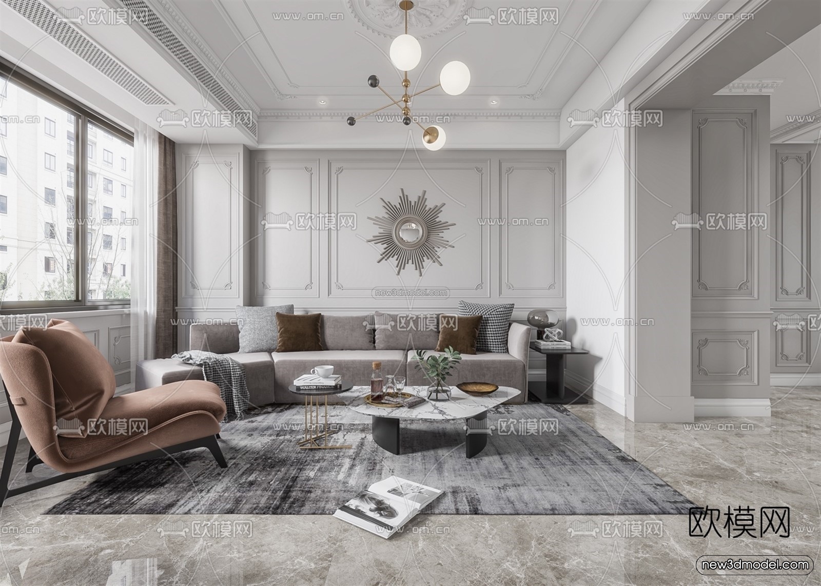 Europe Style Interior 3D Blocks – Living Room 3D Model – 074 – VRAY - thumbnail 4