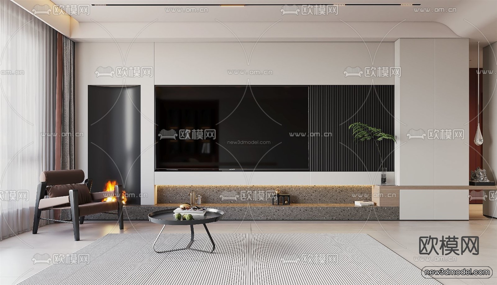 Minimalist Style Interior 3D Blocks – Living Room 3D Model – 062 – VRAY - thumbnail 4