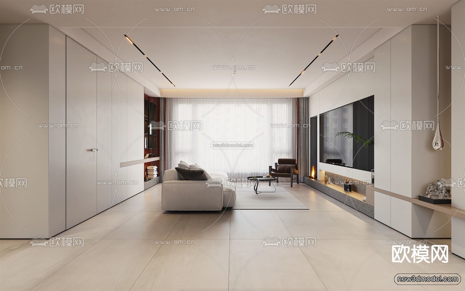 Minimalist Style Interior 3D Blocks – Living Room 3D Model – 062 – VRAY - thumbnail 3