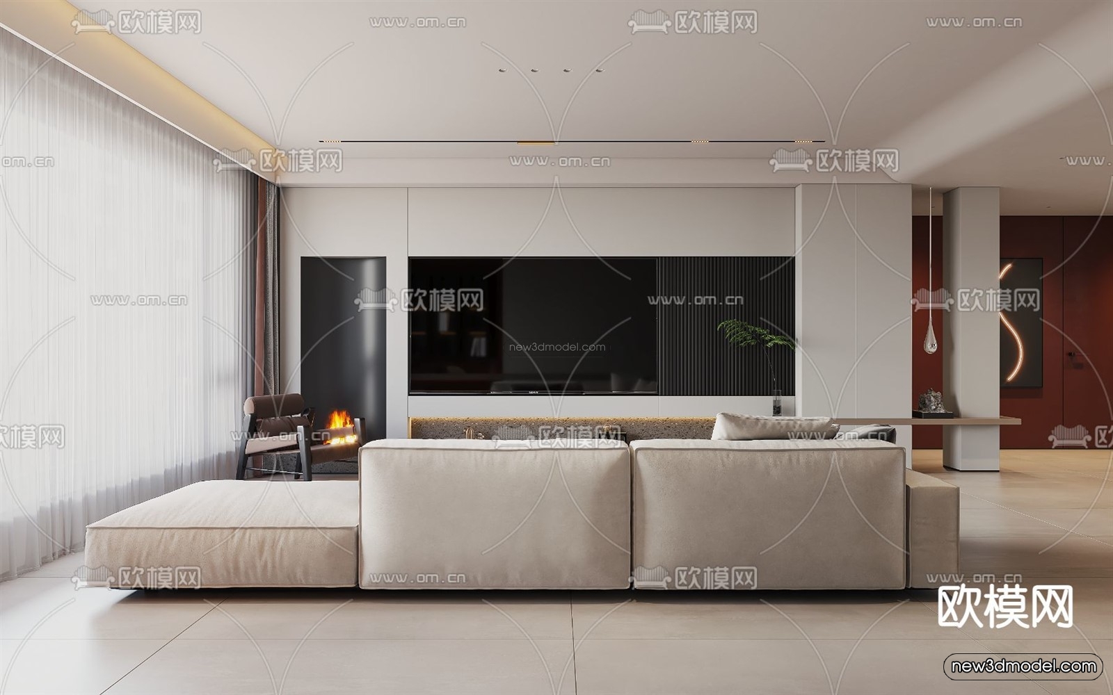 Minimalist Style Interior 3D Blocks – Living Room 3D Model – 062 – VRAY - thumbnail 2