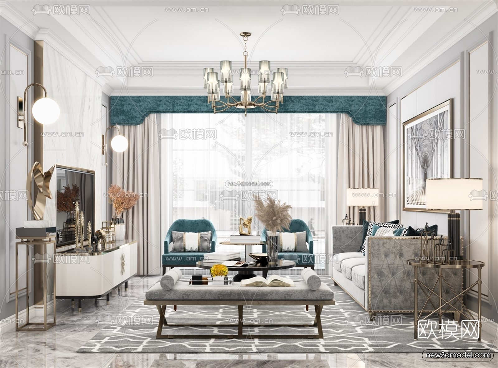 Europe Style Interior 3D Blocks – Living Room 3D Model – 075 – VRAY - thumbnail 2