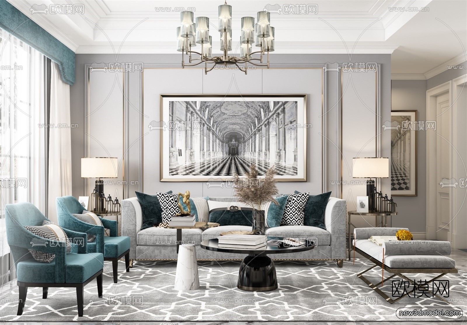 Europe Style Interior 3D Blocks – Living Room 3D Model – 075 – VRAY - thumbnail 3