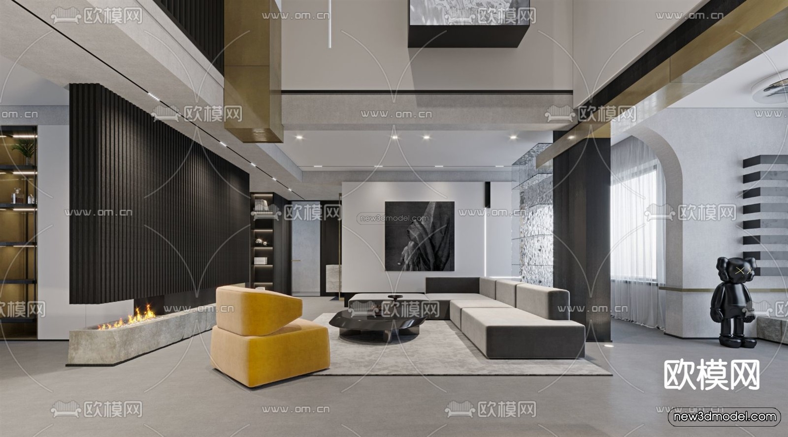 Black – White – Gray Colors Interior 3D Blocks – Living Room 3D Scene – 119 – VRAY - thumbnail 3