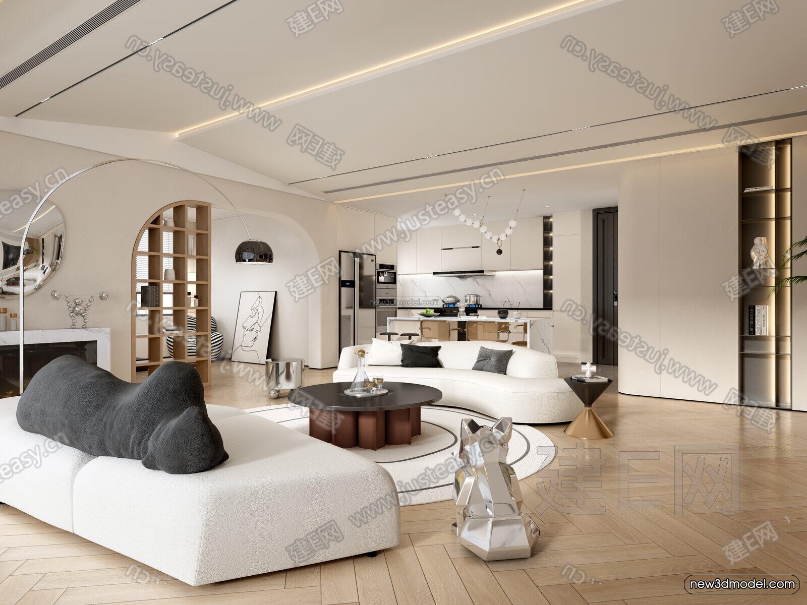 Cream Style Interior 3D Blocks – Living Room 3D Model – 172 – VRAY - thumbnail 2