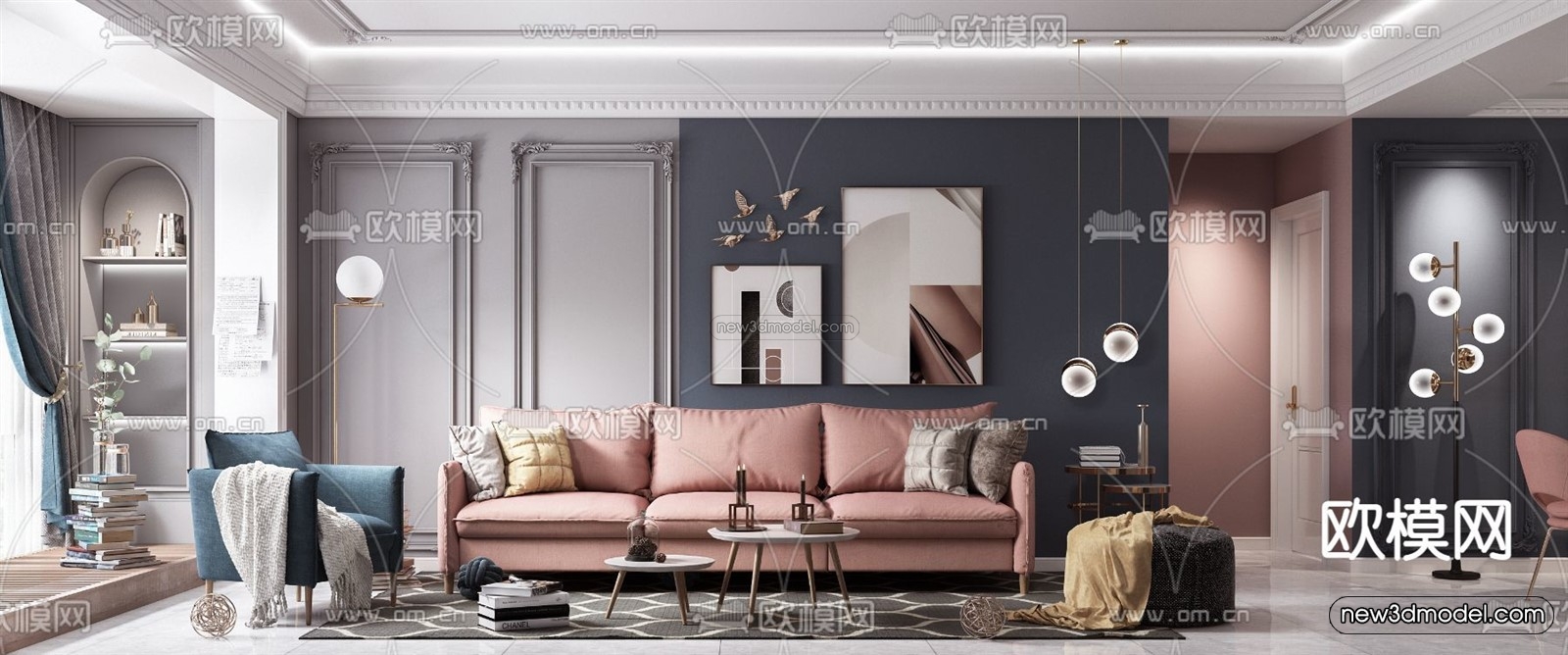Luxury Style Interior 3D Blocks – Living Room 3D Model – 124 – VRAY - thumbnail 2