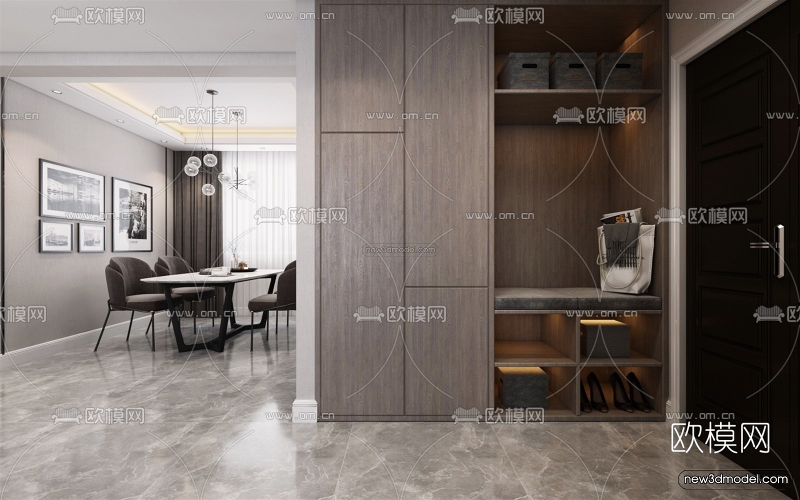 Black – White – Gray Colors Interior 3D Blocks – Living Room 3D Scene – 121 – VRAY - thumbnail 4