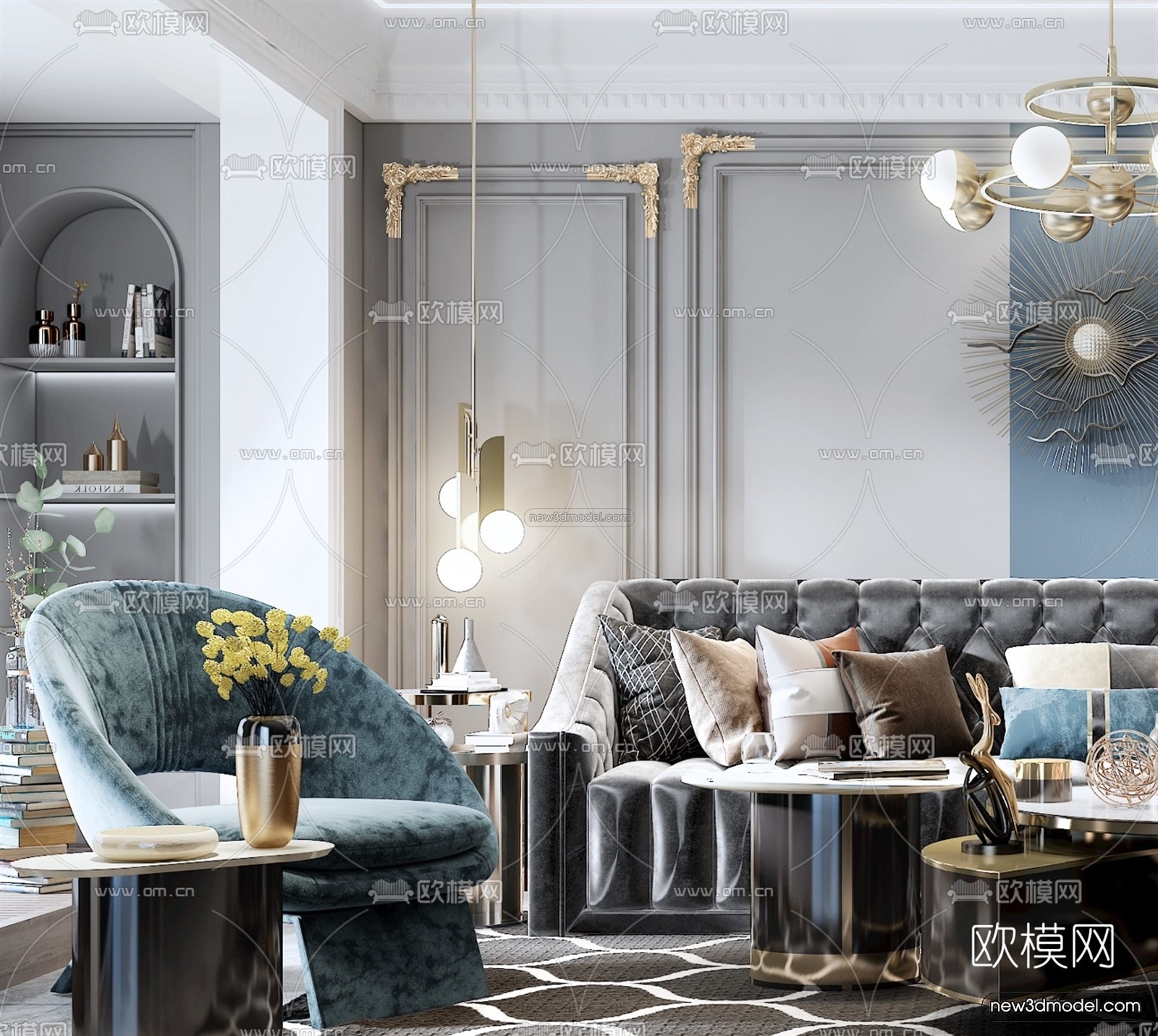 Luxury Style Interior 3D Blocks – Living Room 3D Model – 125 – VRAY - thumbnail 4