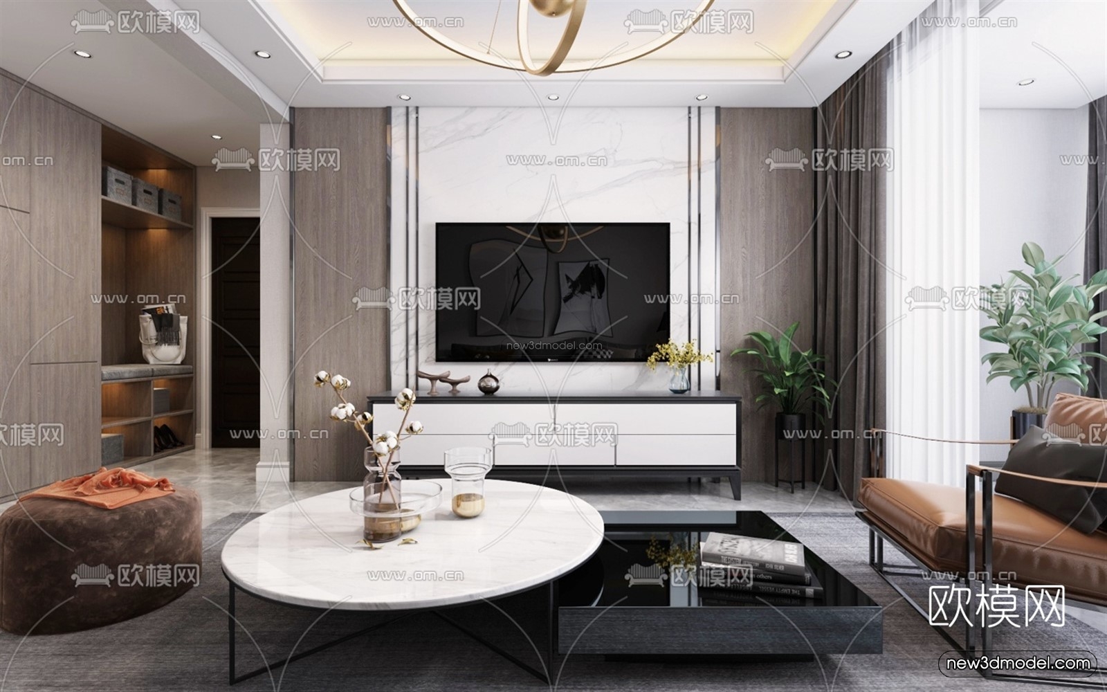 Black – White – Gray Colors Interior 3D Blocks – Living Room 3D Scene – 121 – VRAY - thumbnail 2