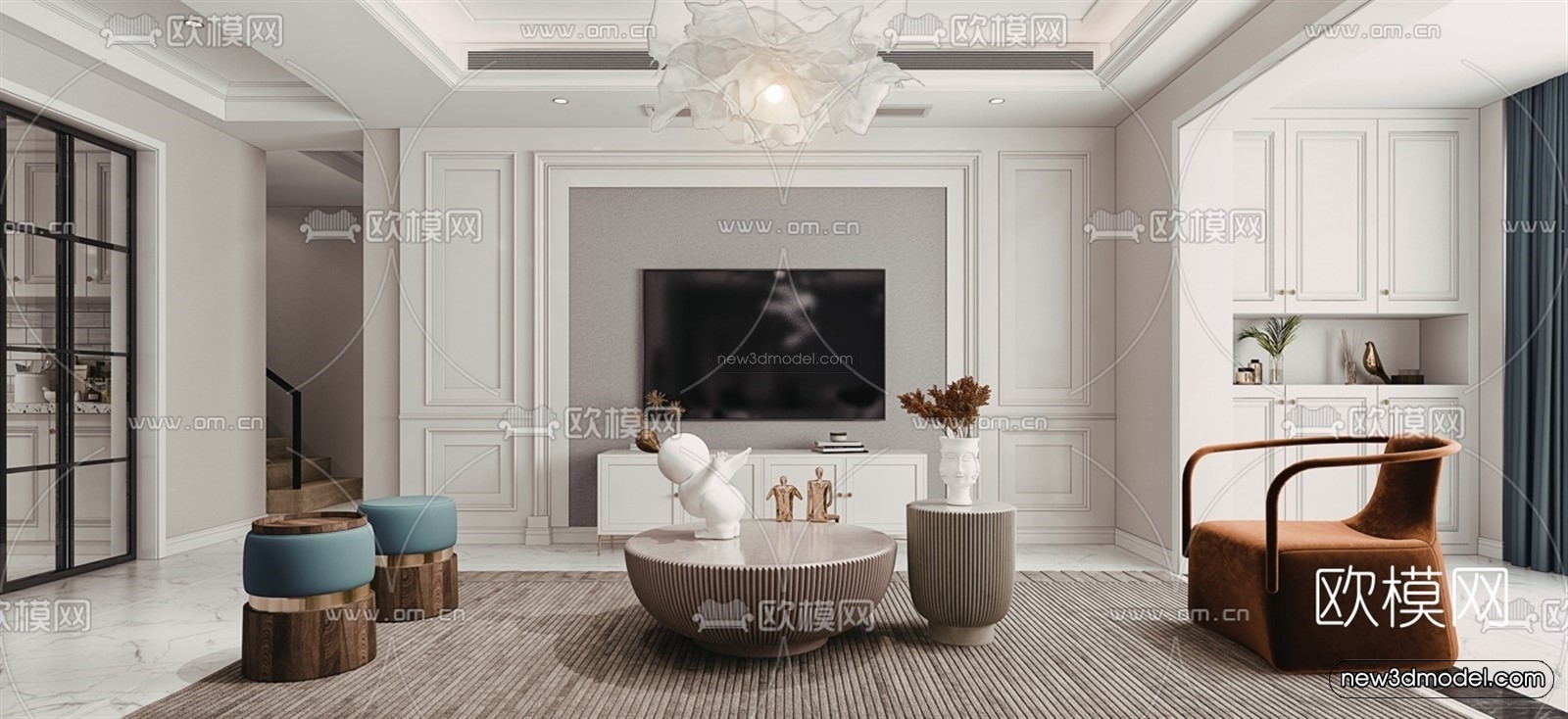 Europe Style Interior 3D Blocks – Living Room 3D Model – 081 – VRAY - thumbnail 2