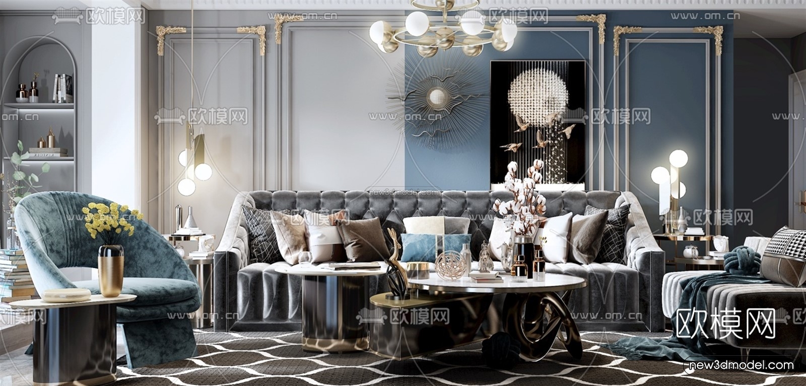 Luxury Style Interior 3D Blocks – Living Room 3D Model – 125 – VRAY - thumbnail 2