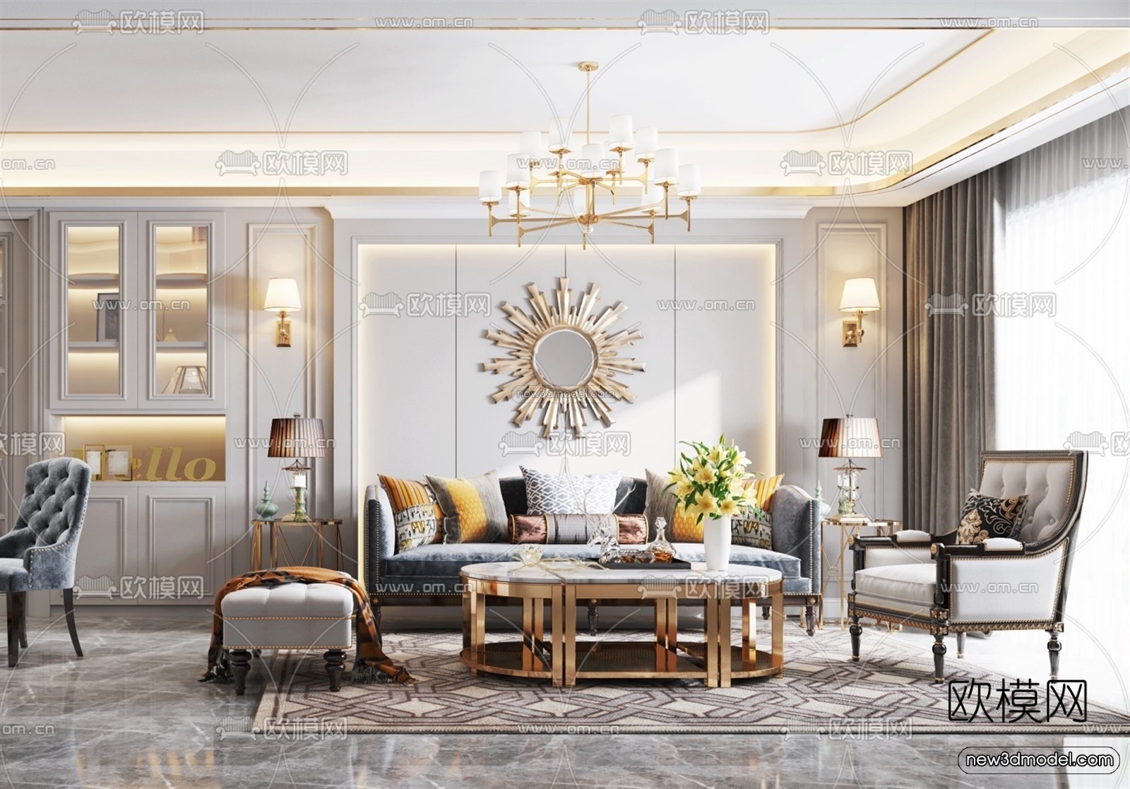 Europe Style Interior 3D Blocks – Living Room 3D Model – 082 – VRAY - thumbnail 2