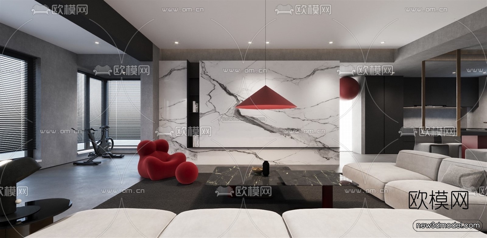 Black – White – Gray Colors Interior 3D Blocks – Living Room 3D Scene – 120 – VRAY - thumbnail 2