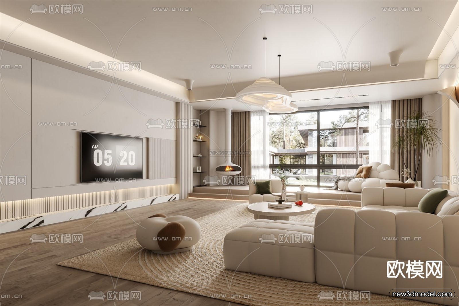 Cream Style Interior 3D Blocks – Living Room 3D Model – 004 – VRAY - thumbnail 2