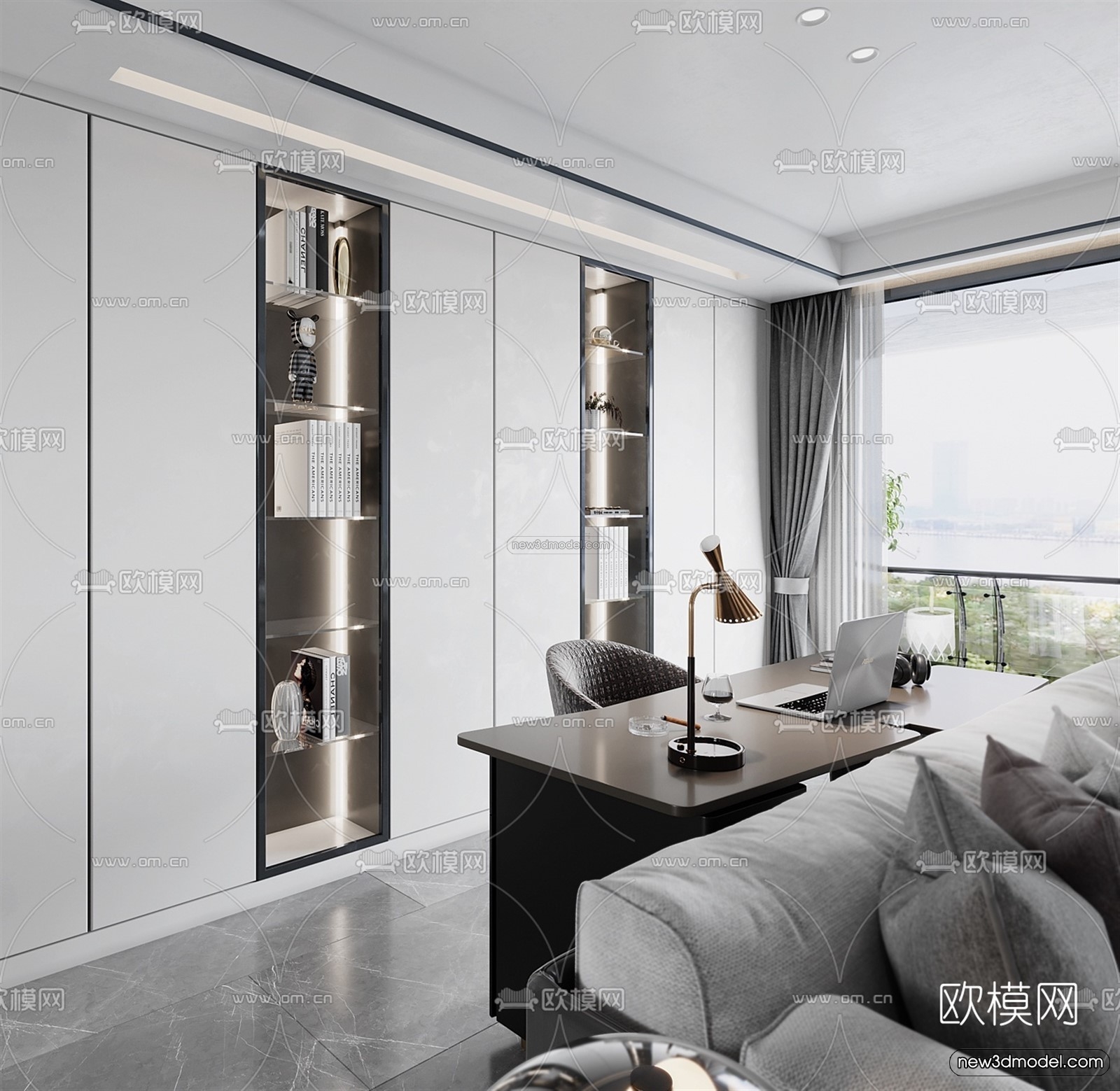 Black – White – Gray Colors Interior 3D Blocks – Living Room 3D Scene – 122 – VRAY - thumbnail 3