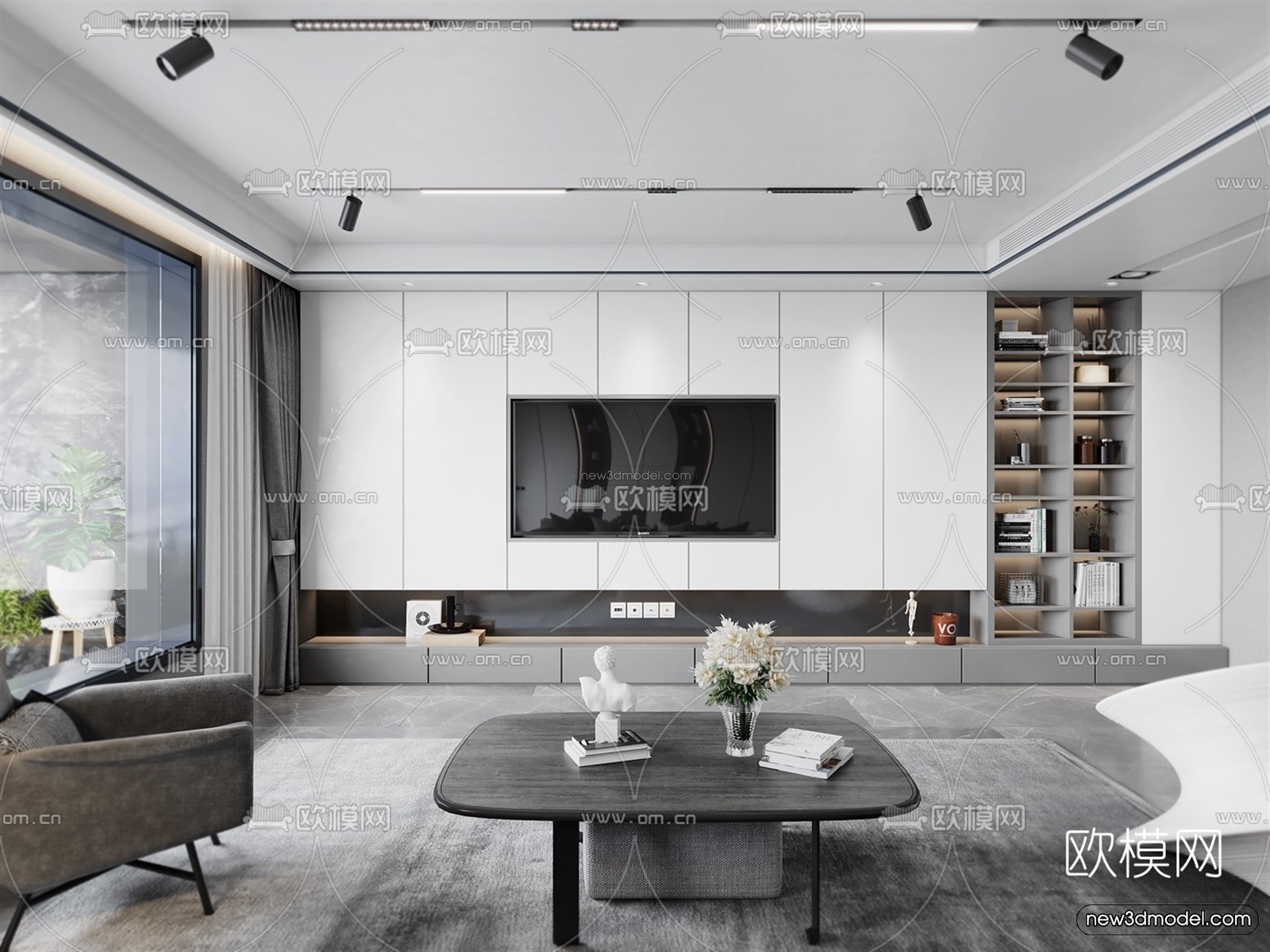 Black – White – Gray Colors Interior 3D Blocks – Living Room 3D Scene – 122 – VRAY - thumbnail 2