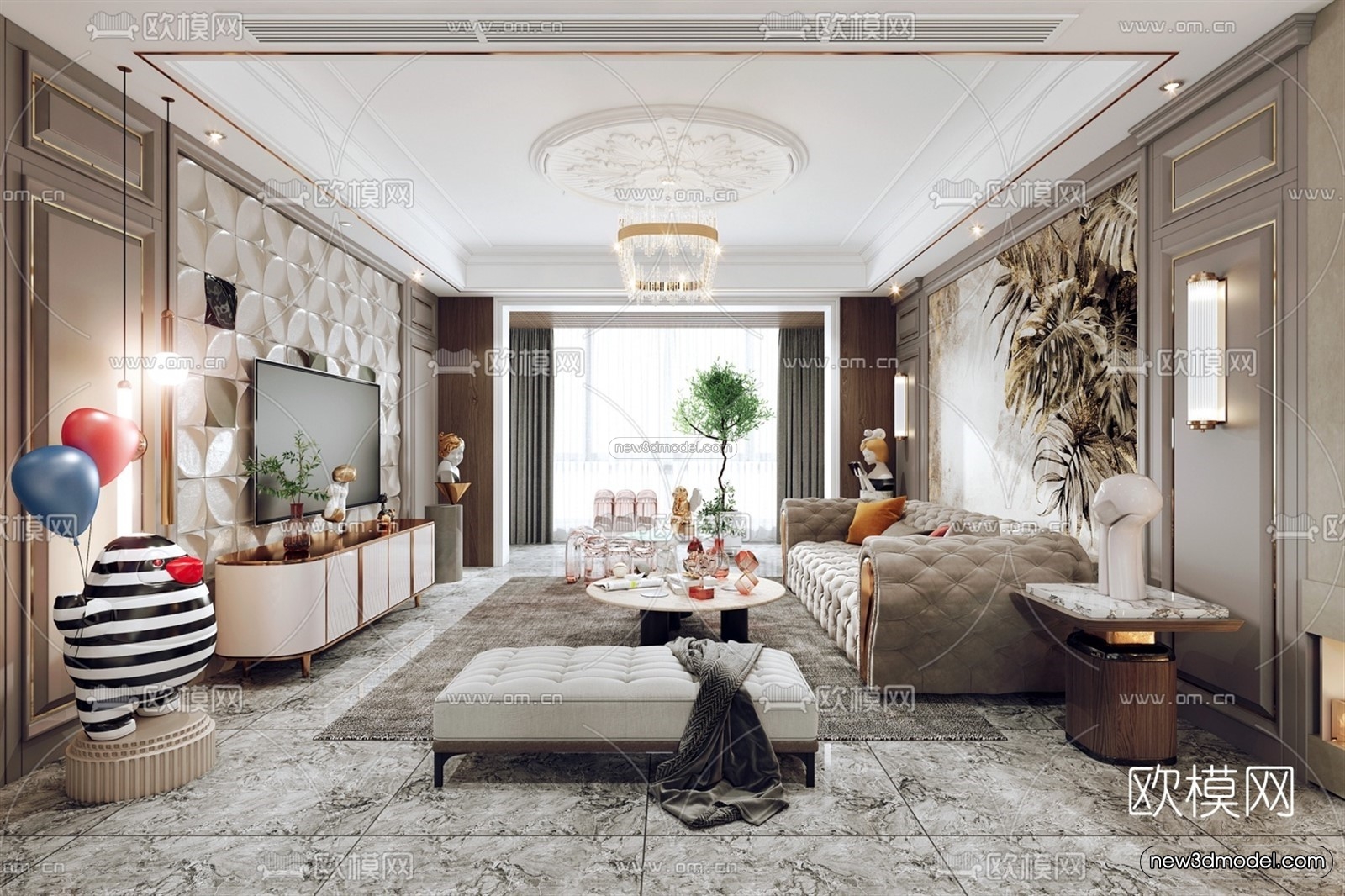 Europe Style Interior 3D Blocks – Living Room 3D Model – 085 – VRAY - thumbnail 3