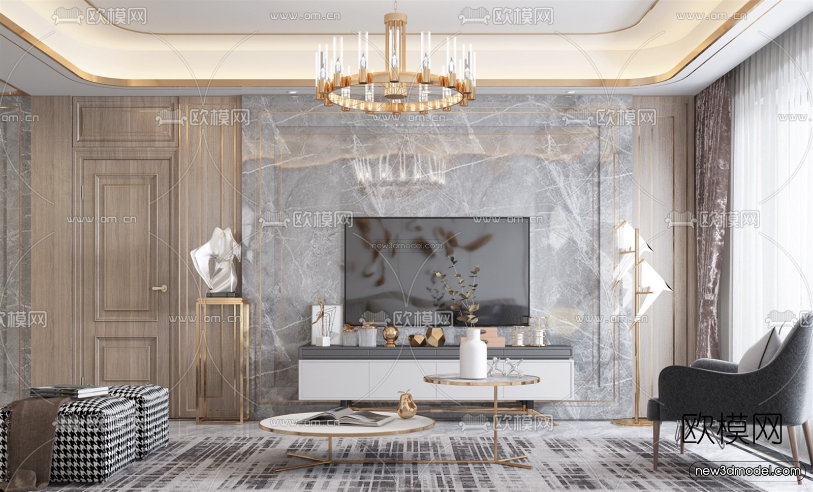 Luxury Style Interior 3D Blocks – Living Room 3D Model – 129 – VRAY - thumbnail 2