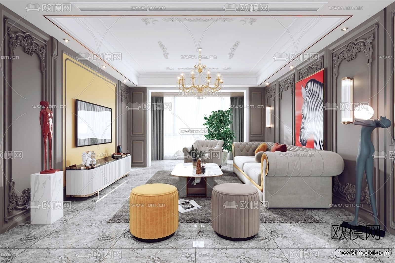 Europe Style Interior 3D Blocks – Living Room 3D Model – 086 – VRAY - thumbnail 2