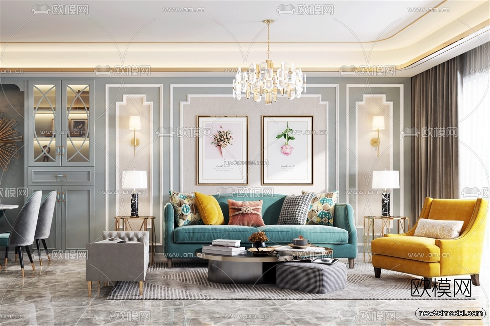 Europe Style Interior 3D Blocks – Living Room 3D Model – 087 – VRAY - thumbnail 2