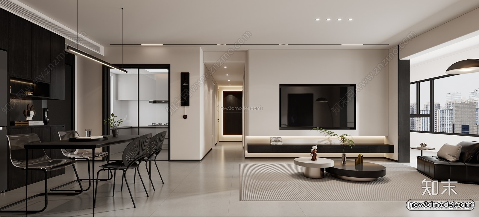 Minimalist Style Interior 3D Blocks – Living Room 3D Model – 071 – VRAY - thumbnail 2