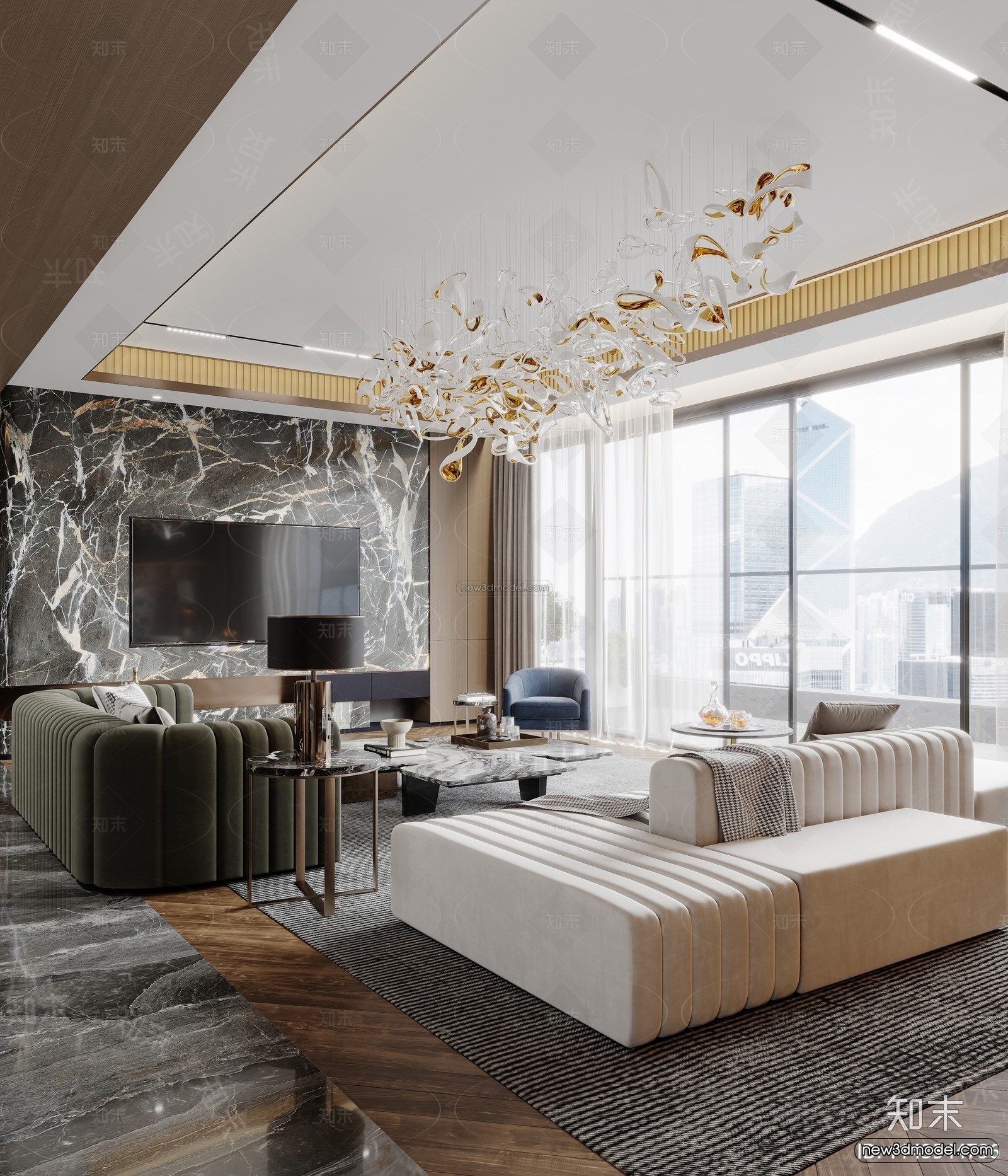 Modern Style Interior 3D Blocks and 3D Models – Living Room 3D Scene – 131 – CORONA - thumbnail 2