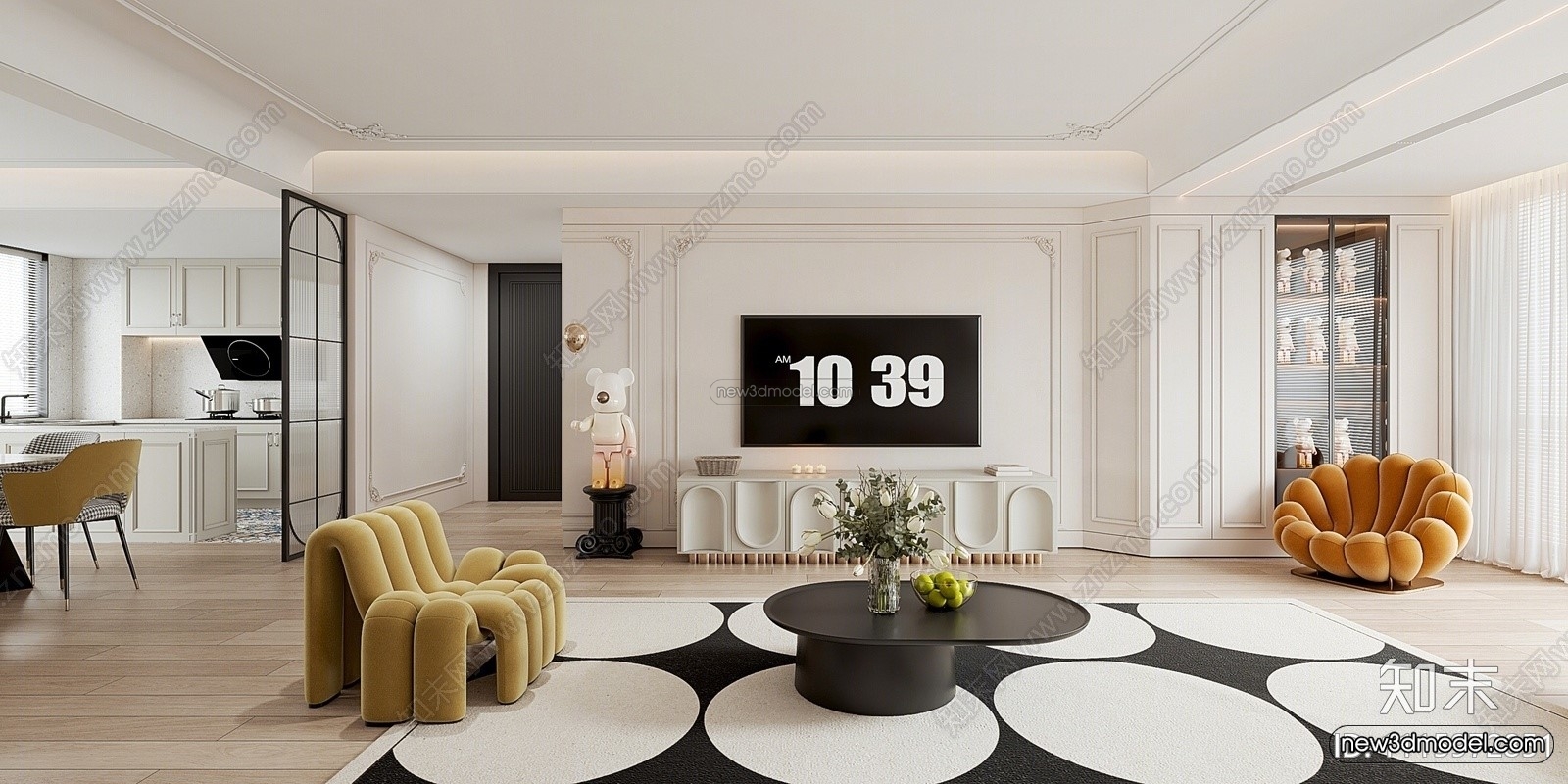 Cream Style Interior 3D Blocks – Living Room 3D Model – 009 – VRAY - thumbnail 4