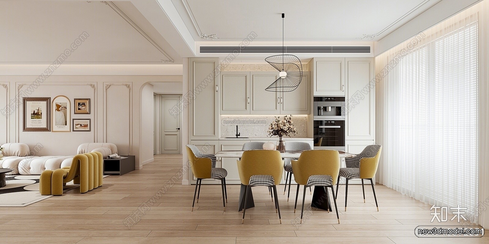 Cream Style Interior 3D Blocks – Living Room 3D Model – 009 – VRAY - thumbnail 2