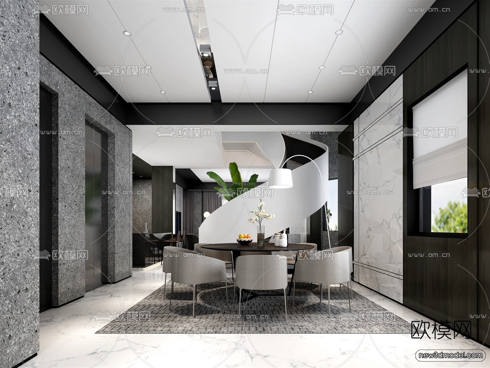 Black – White – Gray Colors Interior 3D Blocks – Living Room 3D Scene – 123 – VRAY - thumbnail 2