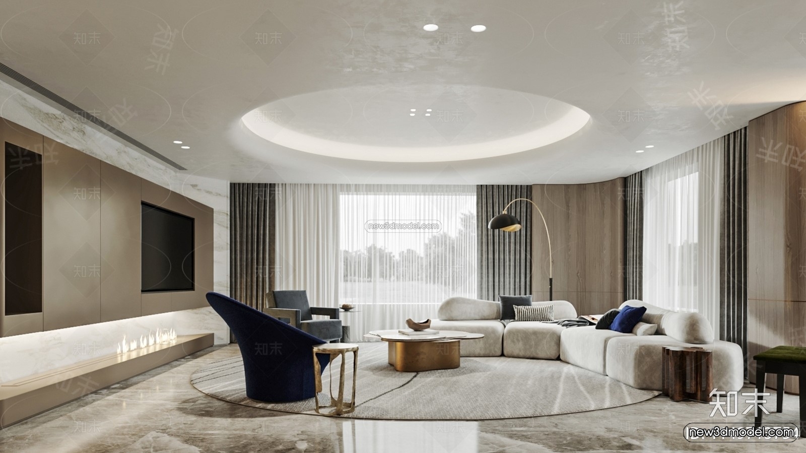 Modern Style Interior 3D Blocks and 3D Models – Living Room 3D Scene – 134 – CORONA - thumbnail 2