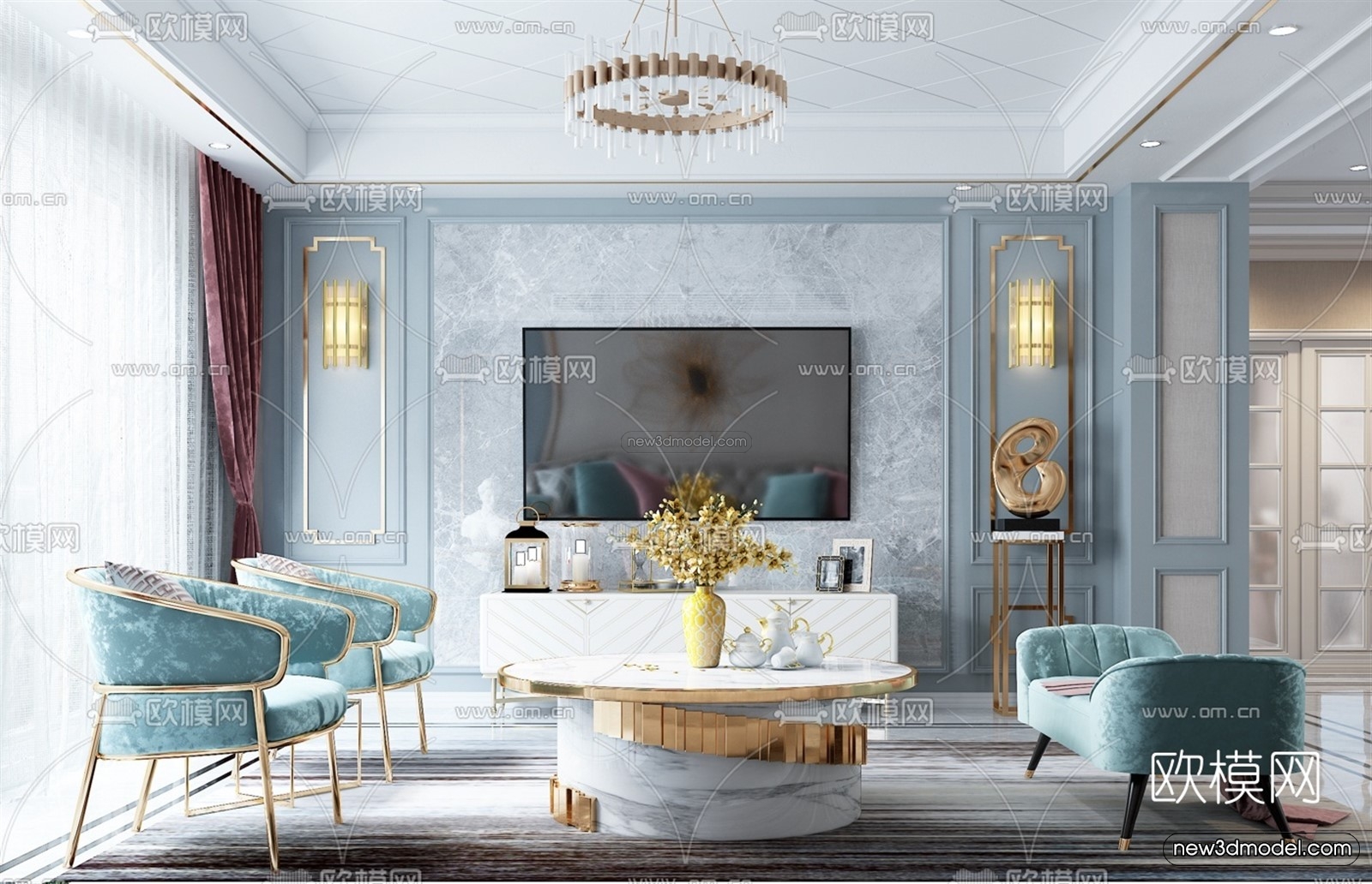 Luxury Style Interior 3D Blocks – Living Room 3D Model – 131 – VRAY - thumbnail 2