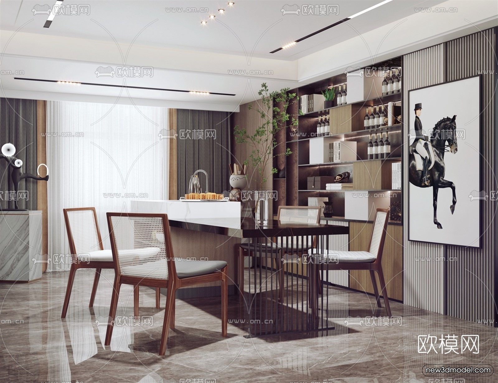 Black – White – Gray Colors Interior 3D Blocks – Living Room 3D Scene – 125 – VRAY - thumbnail 4