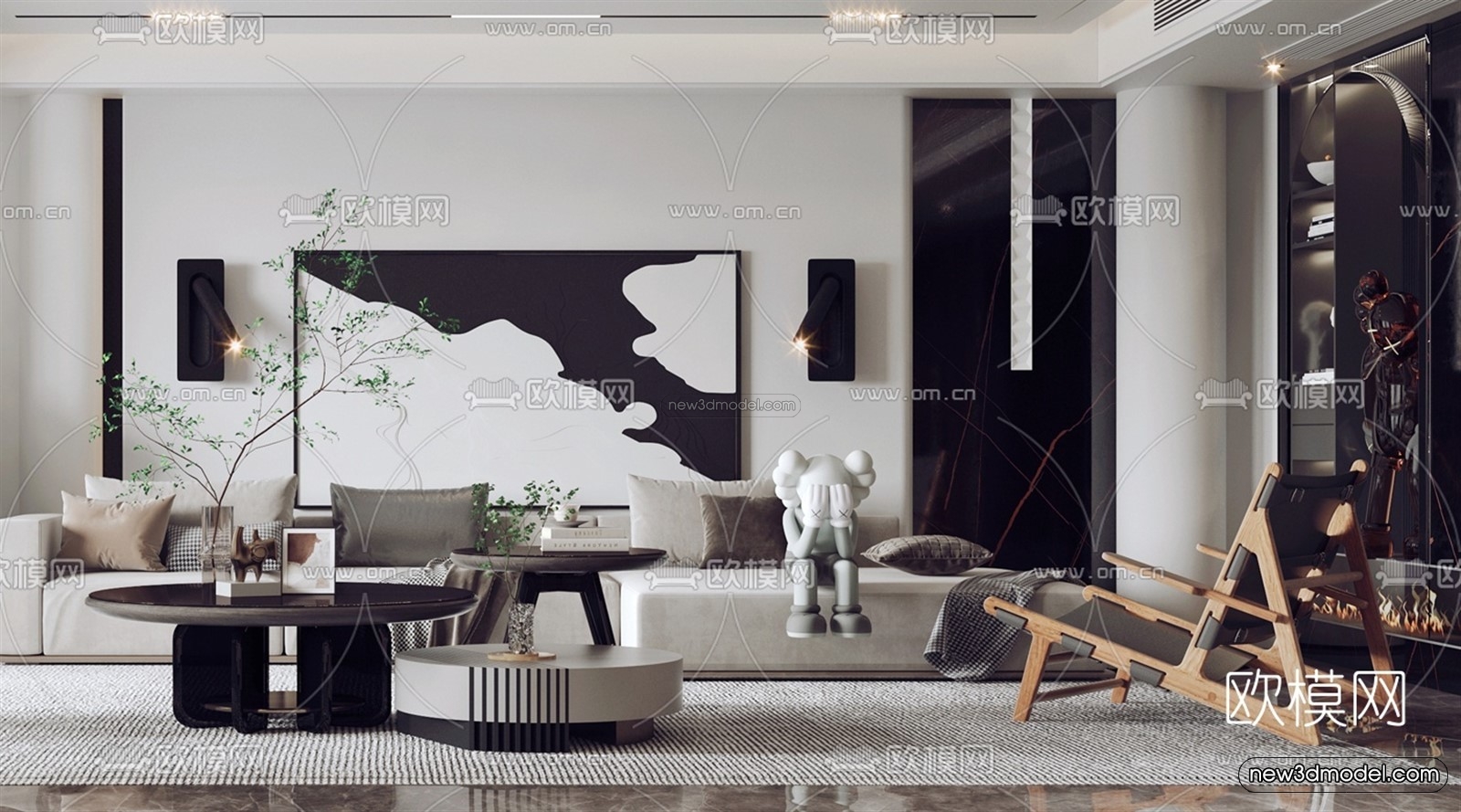 Black – White – Gray Colors Interior 3D Blocks – Living Room 3D Scene – 125 – VRAY - thumbnail 3