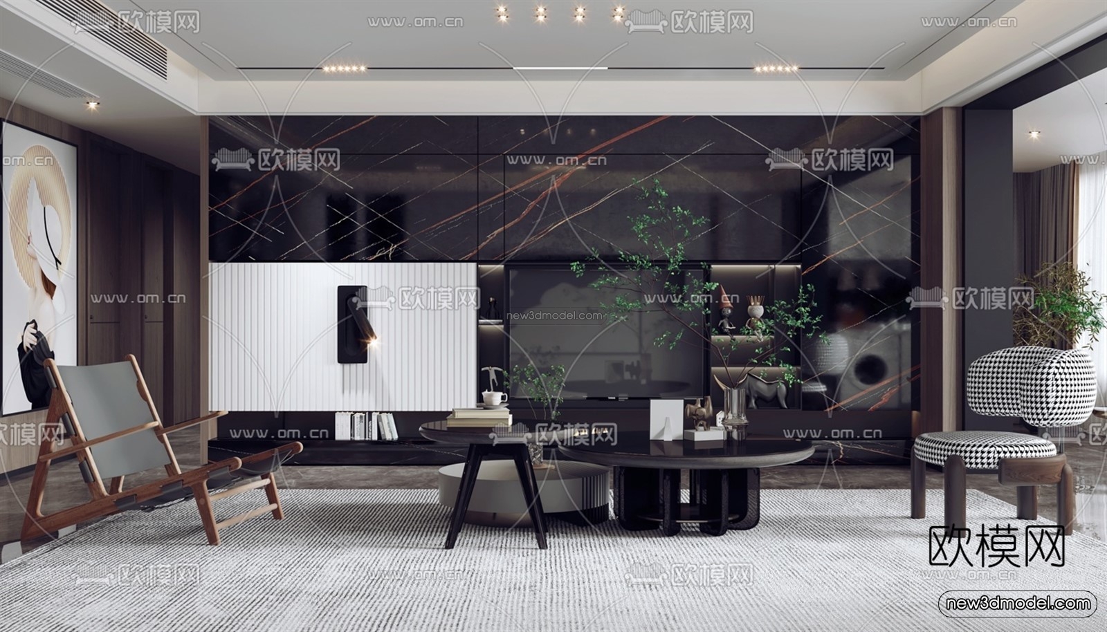 Black – White – Gray Colors Interior 3D Blocks – Living Room 3D Scene – 125 – VRAY - thumbnail 2