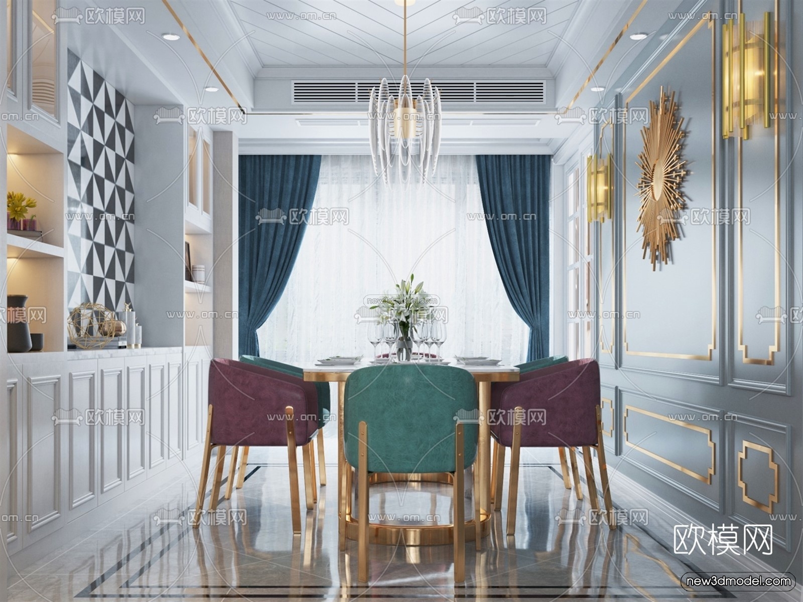 Luxury Style Interior 3D Blocks – Living Room 3D Model – 131 – VRAY - thumbnail 3