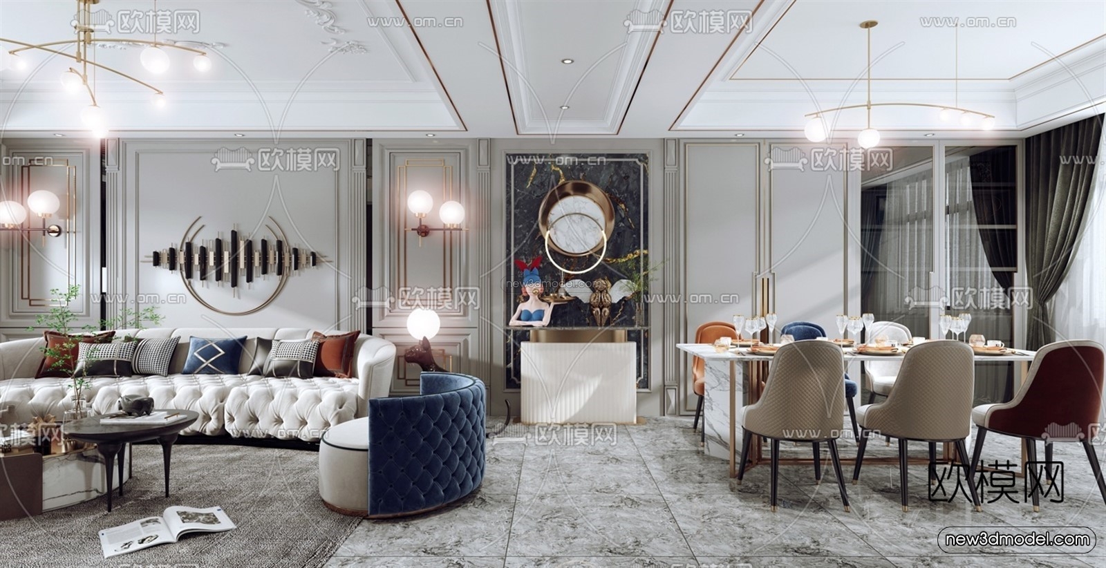 Europe Style Interior 3D Blocks – Living Room 3D Model – 088 – VRAY - thumbnail 2
