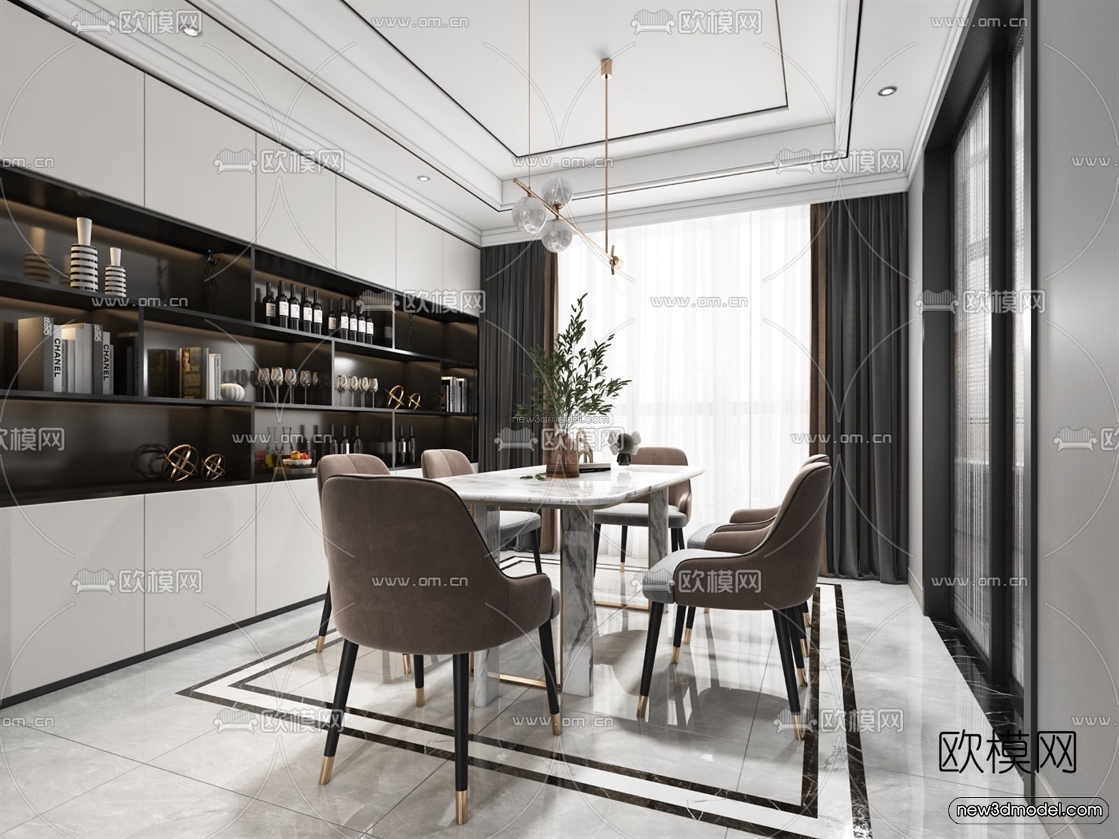 Black – White – Gray Colors Interior 3D Blocks – Living Room 3D Scene – 126 – VRAY - thumbnail 3