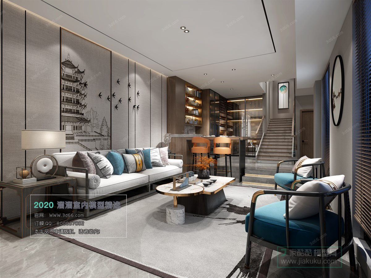 LIVING ROOM – CHINESE STYLE – 3D MODELS – VRAY – 010 - thumbnail 1