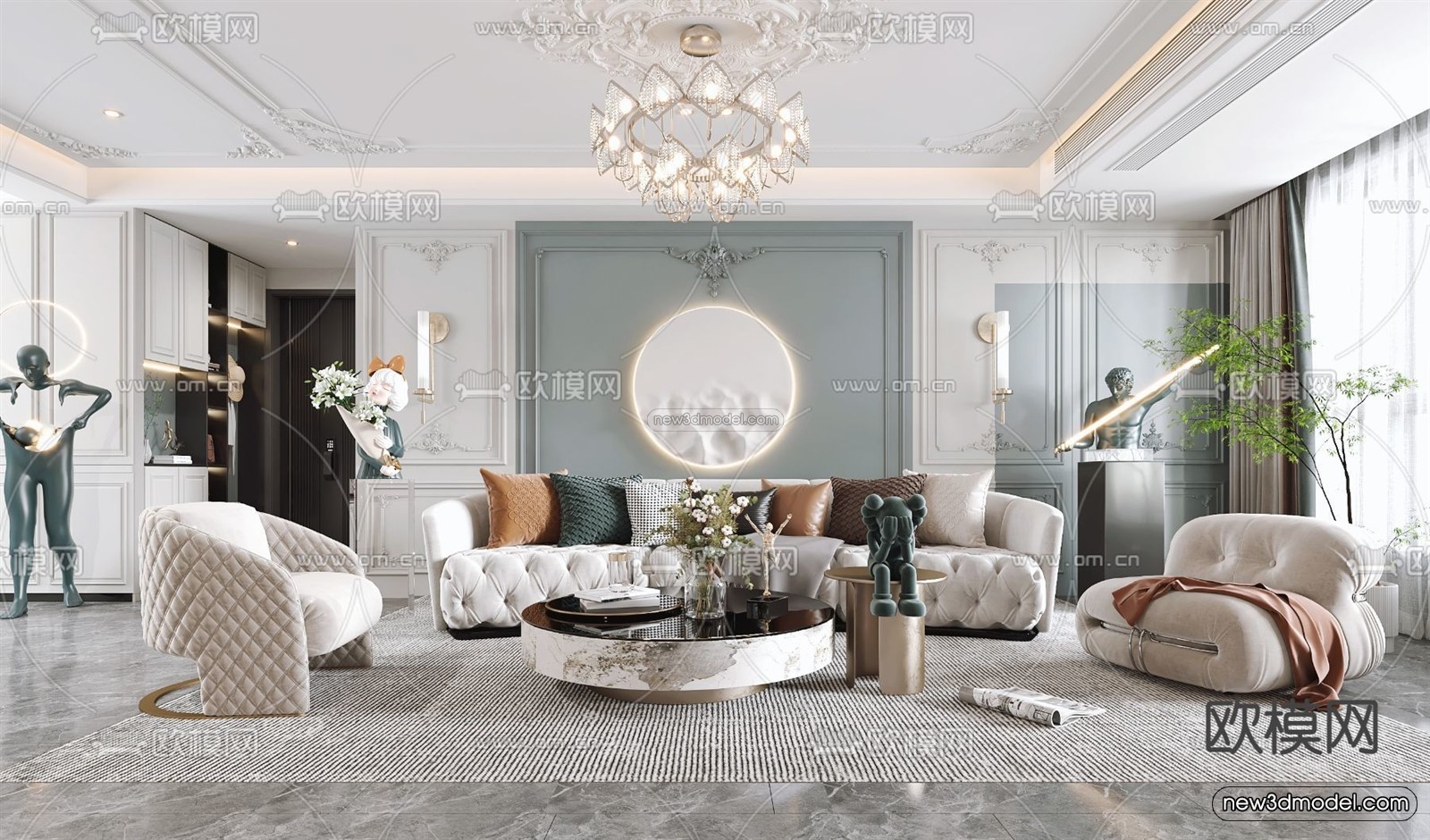 Cream Style Interior 3D Blocks – Living Room 3D Model – 011 – VRAY - thumbnail 2