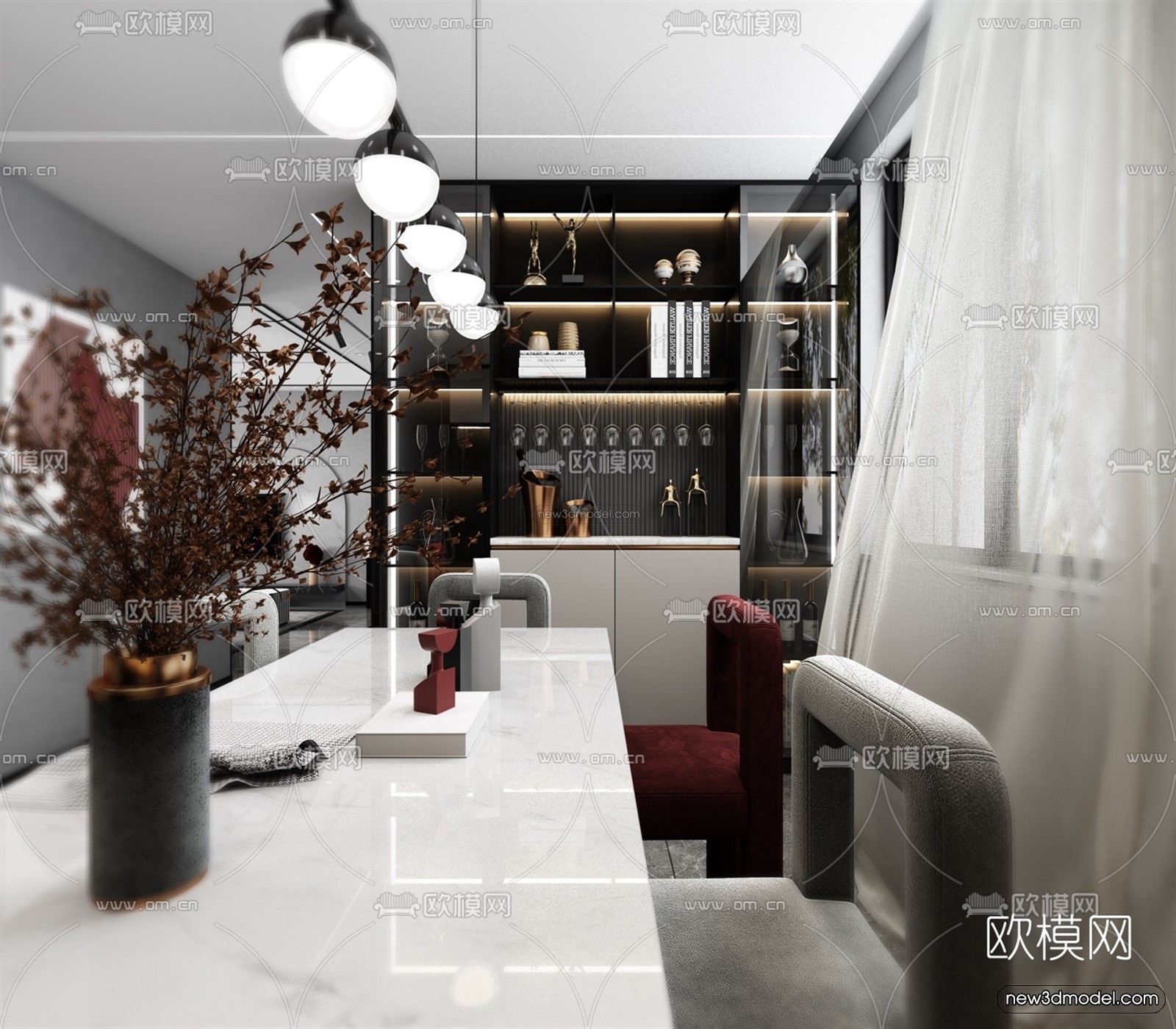 Black – White – Gray Colors Interior 3D Blocks – Living Room 3D Scene – 127 – VRAY - thumbnail 4