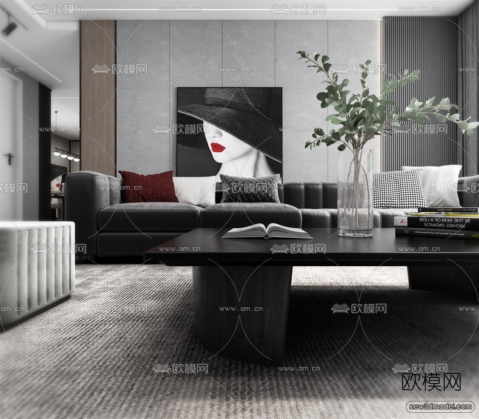 Black – White – Gray Colors Interior 3D Blocks – Living Room 3D Scene – 127 – VRAY - thumbnail 3