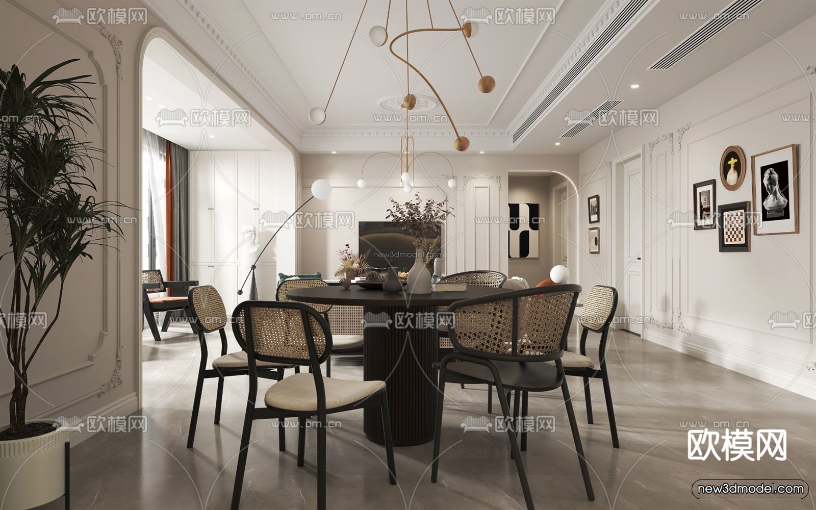 Cream Style Interior 3D Blocks – Living Room 3D Model – 014 – VRAY - thumbnail 4