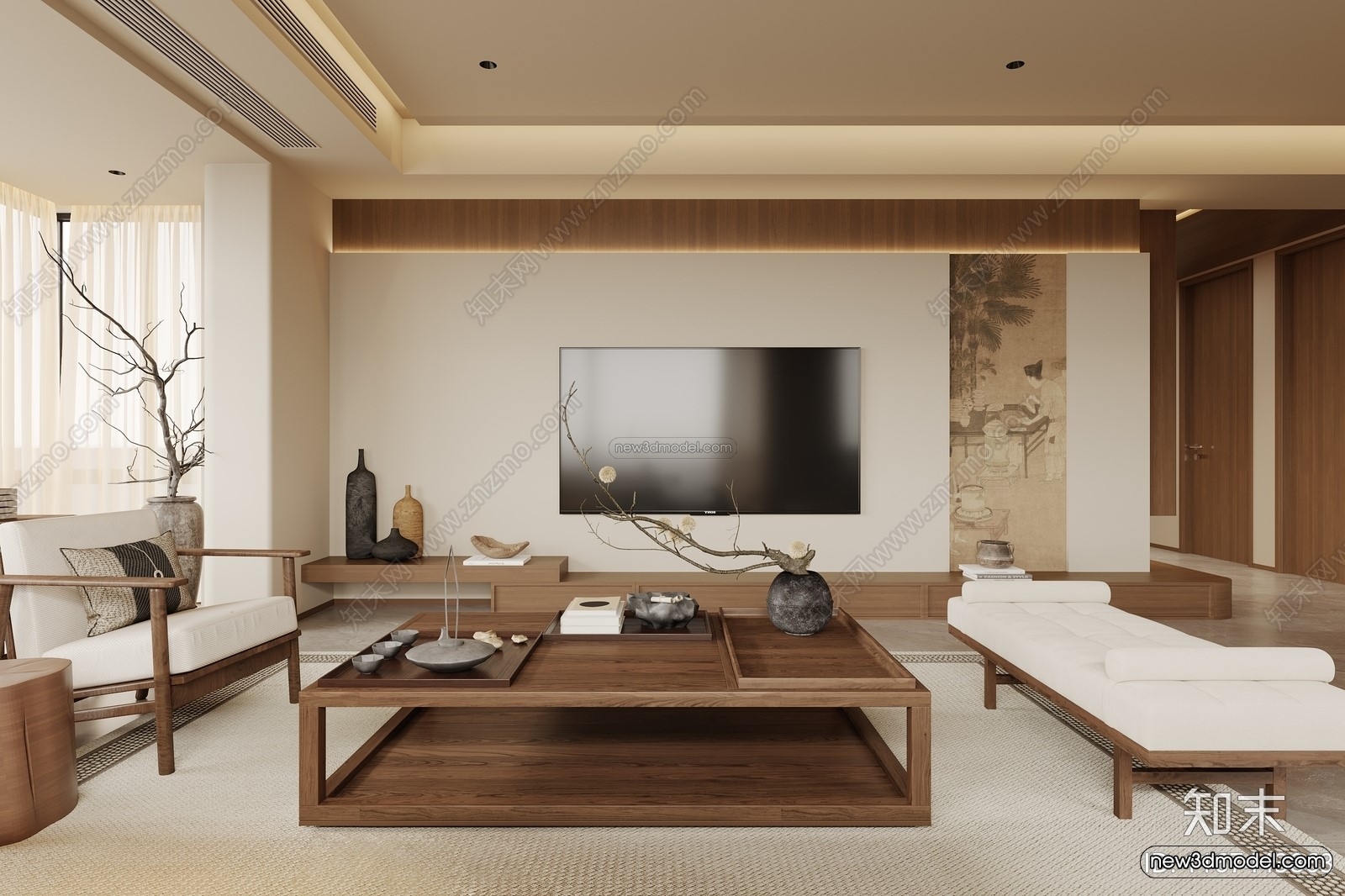 Modern Style Interior 3D Blocks and 3D Models – Living Room 3D Scene – 145 – CORONA - thumbnail 2