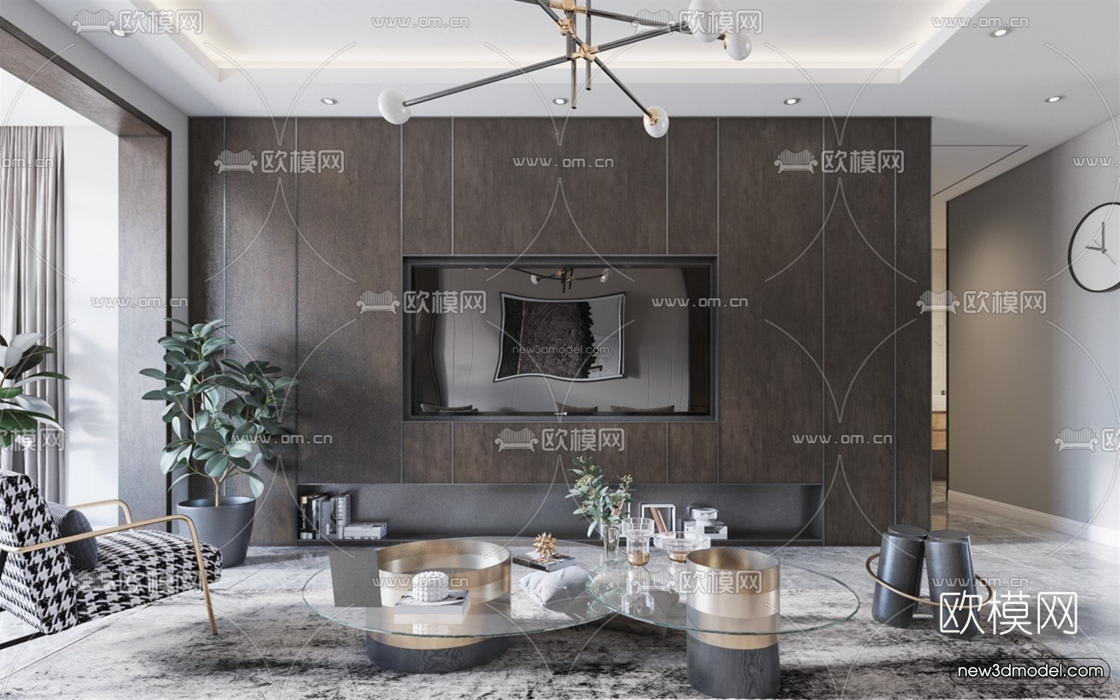 Luxury Style Interior 3D Blocks – Living Room 3D Model – 136 – VRAY - thumbnail 2
