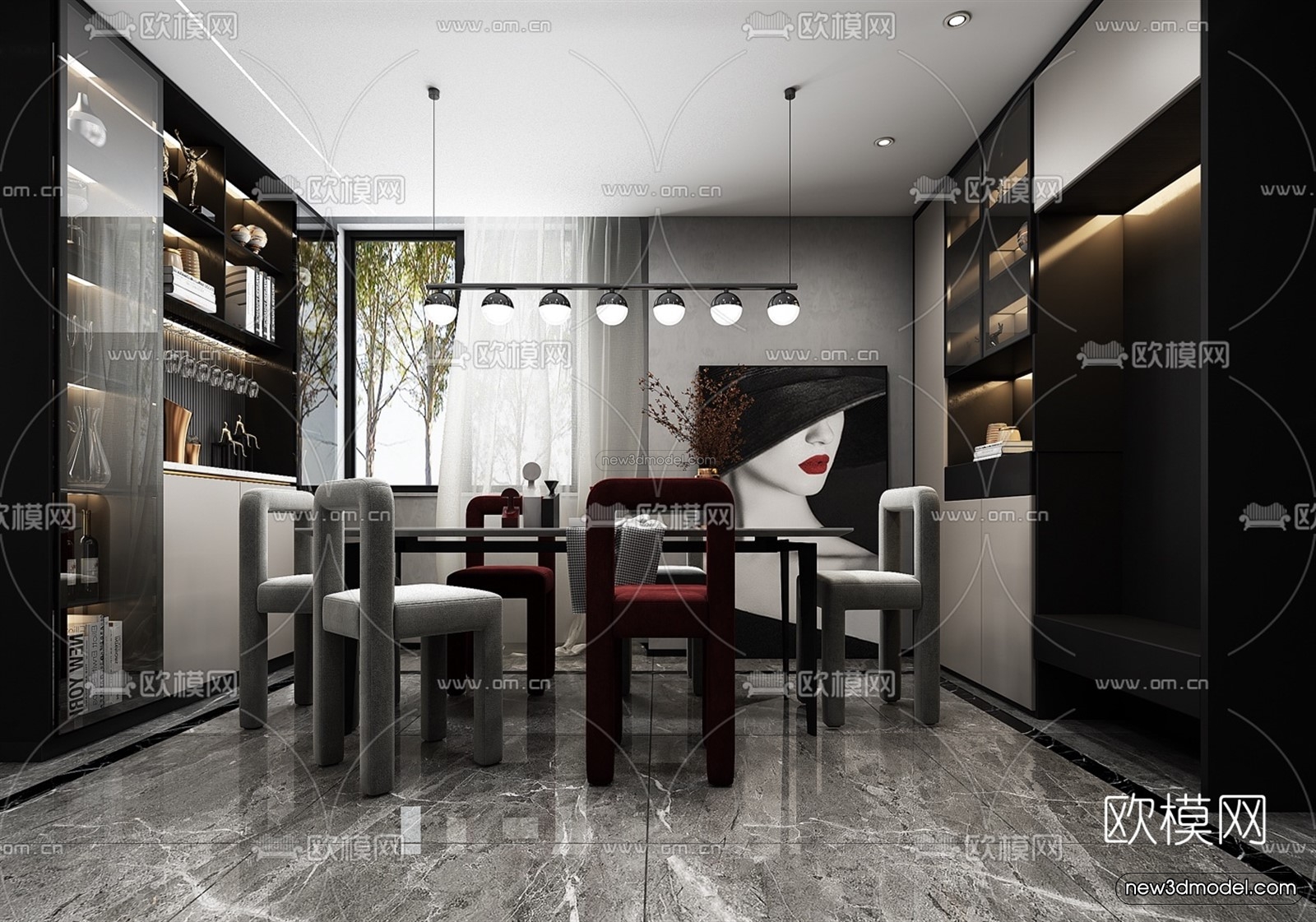Black – White – Gray Colors Interior 3D Blocks – Living Room 3D Scene – 127 – VRAY - thumbnail 2