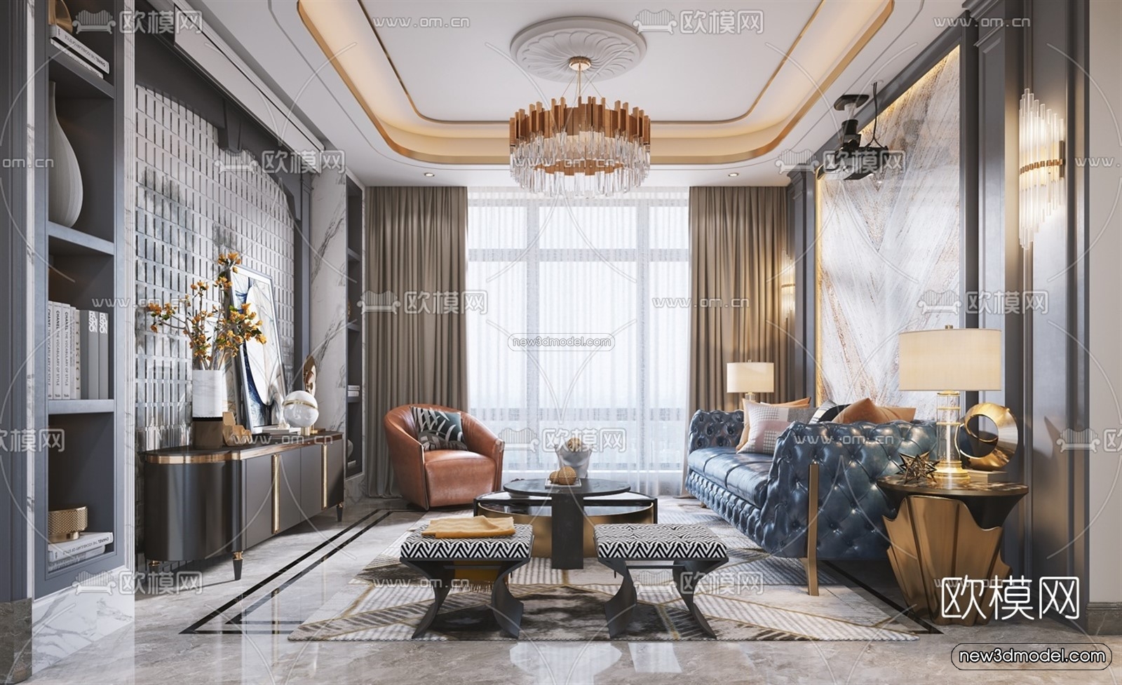 Luxury Style Interior 3D Blocks – Living Room 3D Model – 135 – VRAY - thumbnail 3